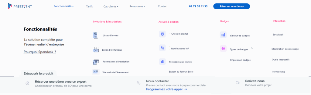 fonctionnalités proposées par prezevent notamment avec email marketing